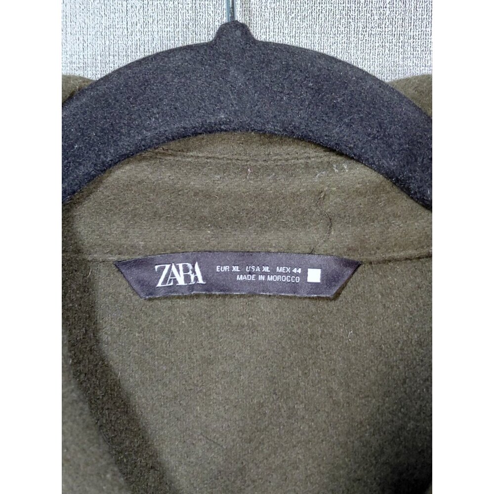 Zara Wool Blend Fleece Bomber Jacket XL Army Green Streetwear Pockets Gorpcore - Picture 2 of 14